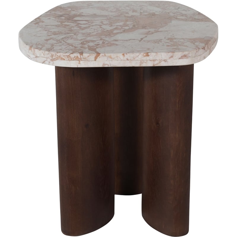 Meridian Furniture Puglia Cream Marble Top And Oak Wood Base End Table