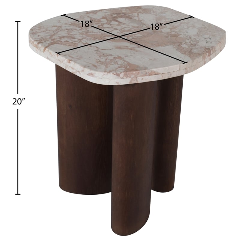 Meridian Furniture Puglia Cream Marble Top And Oak Wood Base End Table