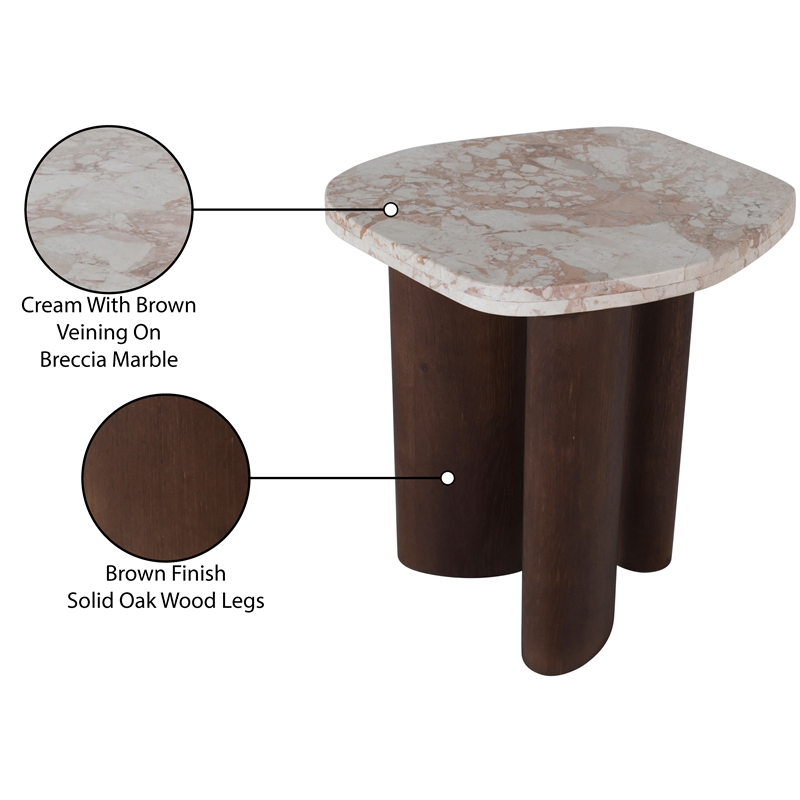 Meridian Furniture Puglia Cream Marble Top And Oak Wood Base End Table