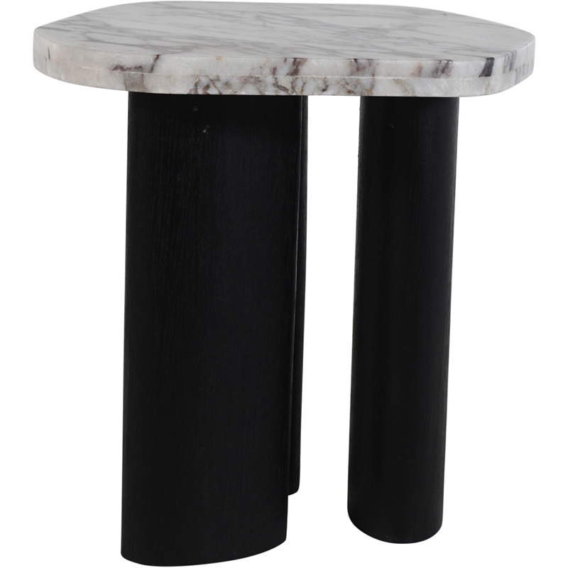 Meridian Furniture Puglia White Marble Top And Oak Wood Base End Table