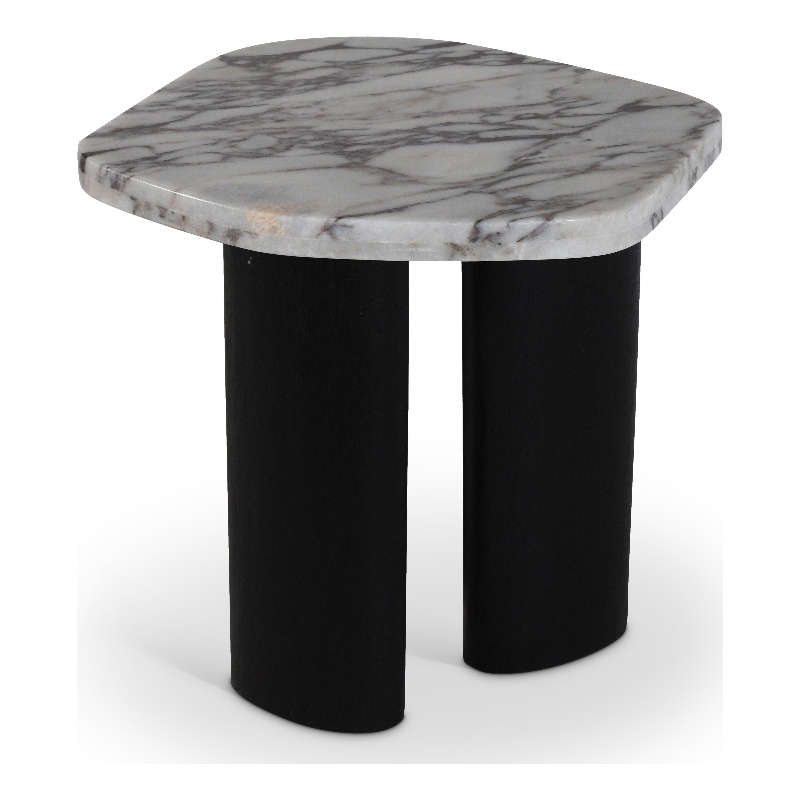 Meridian Furniture Puglia White Marble Top And Oak Wood Base End Table
