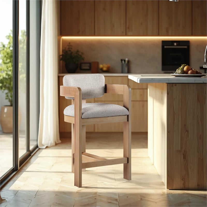 Meridian Furniture Sacha Beige Linen Textured Fabric Upholstered Counter Stool