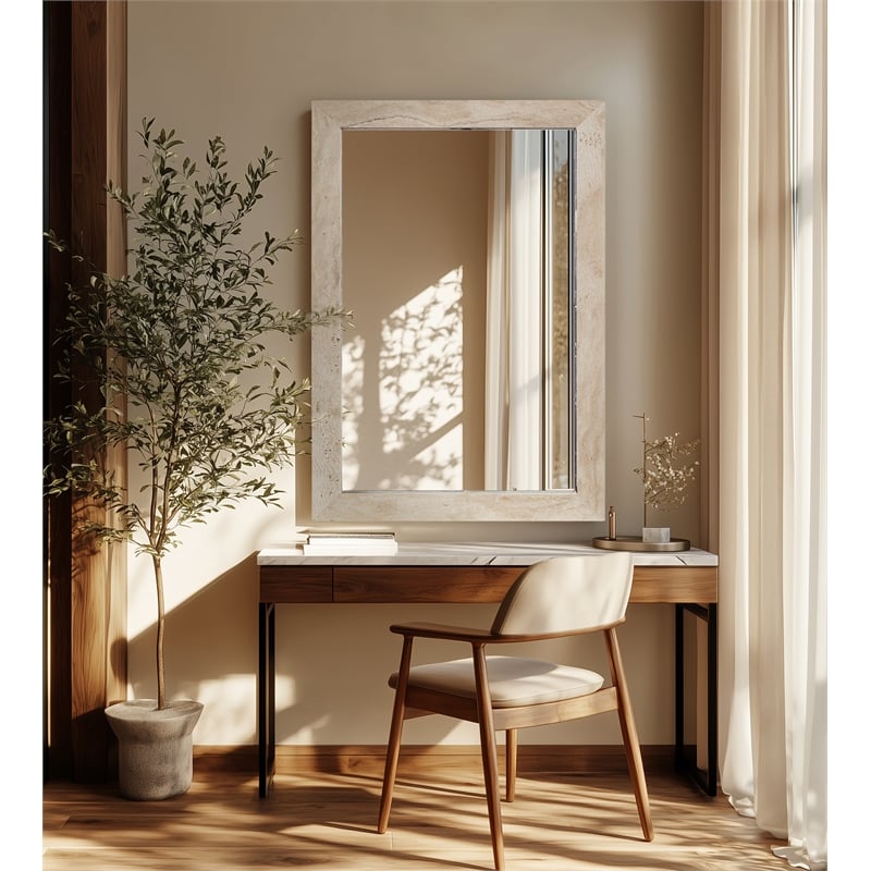 Meridian Furniture Pavia Natural Genuine Travertine Frame Mirror