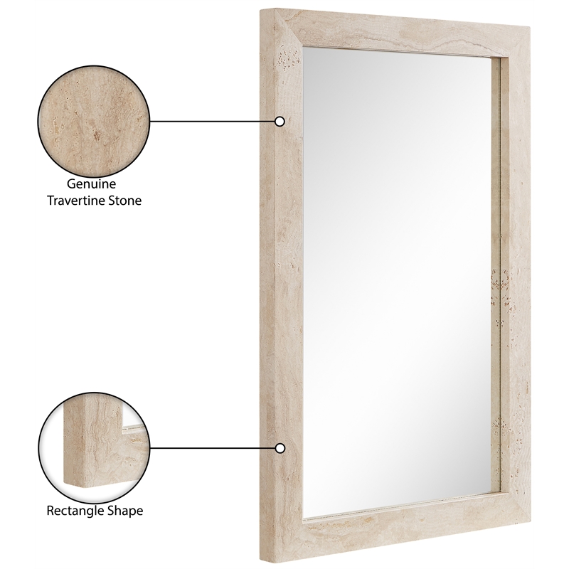 Meridian Furniture Pavia Natural Genuine Travertine Frame Mirror