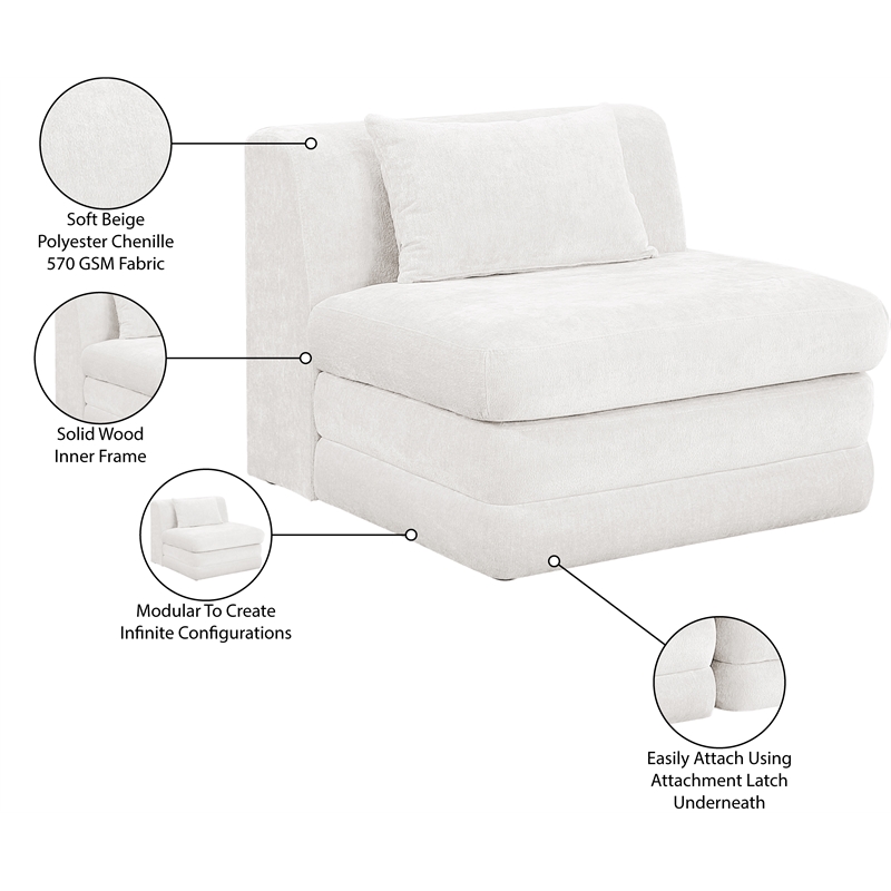 Meridian Furniture Stellar Cream Chenille Fabric Modular Chair