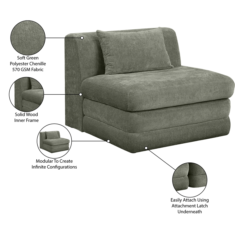 Meridian Furniture Stellar Green Chenille Fabric Modular Chair