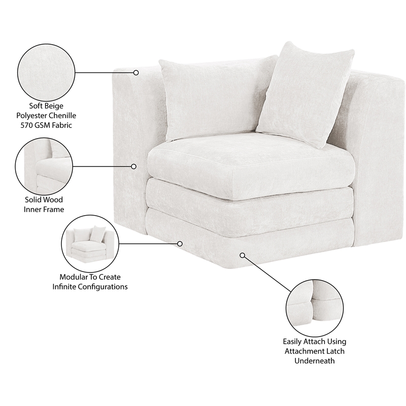 Meridian Furniture Stellar Cream Chenille Fabric Corner Modular Chair