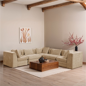 Meridian Furniture Stellar 114&quot Beige Chenille Fabric 5Pc. Modular Sectional