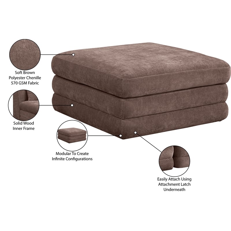 Meridian Furniture Stellar Brown Chenille Fabric Modular Ottoman