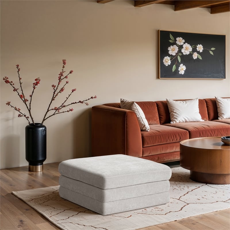 Meridian Furniture Stellar Cream Chenille Fabric Modular Ottoman