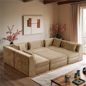 Meridian Furniture Stellar 114&quot Beige Chenille Fabric 6Pc. Modular Sectional