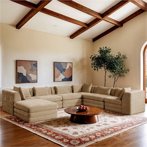 Meridian Furniture Stellar 152&quot Beige Chenille Fabric 7Pc. Modular Sectional