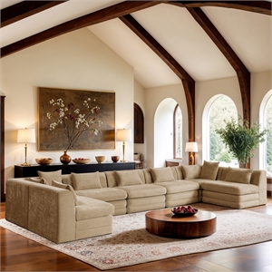 Meridian Furniture Stellar 190&quot Beige Chenille Fabric 7Pc. Modular Sectional