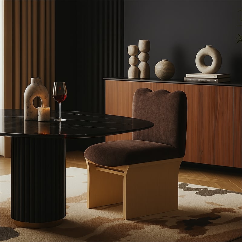 Meridian Furniture Shaw Brown Chenille Fabric Upholstered Dining Chair