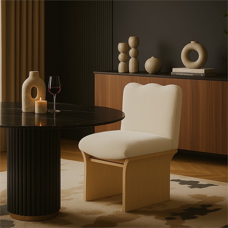 Meridian Furniture Shaw Cream Chenille Fabric Upholstered Dining Chair