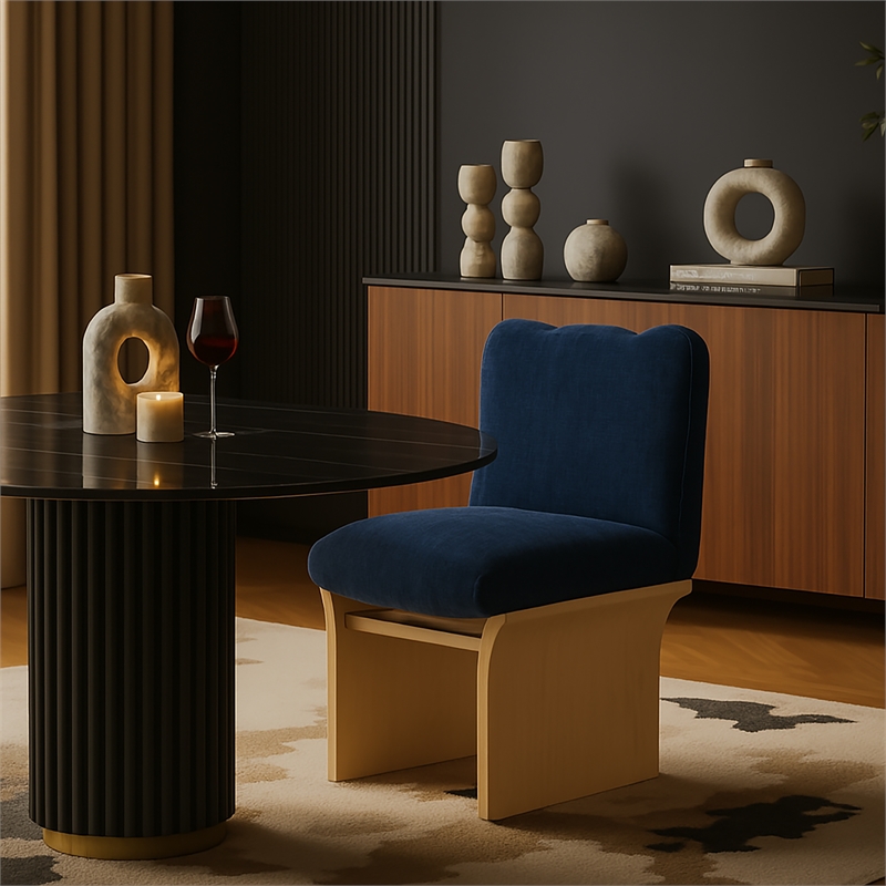 Meridian Furniture Shaw Navy Chenille Fabric Upholstered Dining Chair