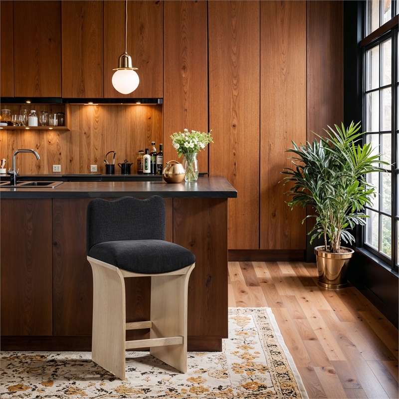 Meridian Furniture Shaw Black Chenille Fabric Upholstered Counter Stool