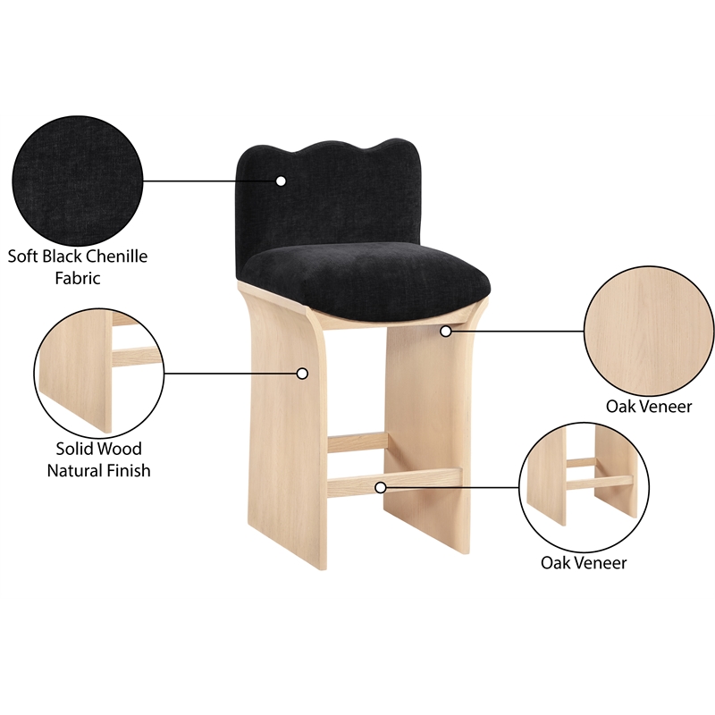 Meridian Furniture Shaw Black Chenille Fabric Upholstered Counter Stool