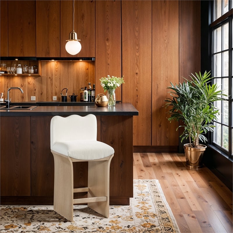 Meridian Furniture Shaw Cream Chenille Fabric Upholstered Counter Stool