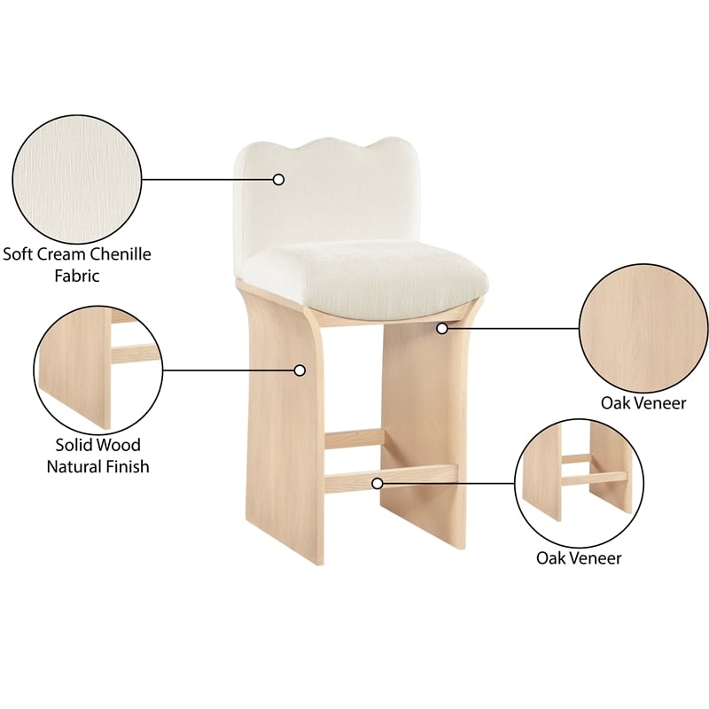 Meridian Furniture Shaw Cream Chenille Fabric Upholstered Counter Stool