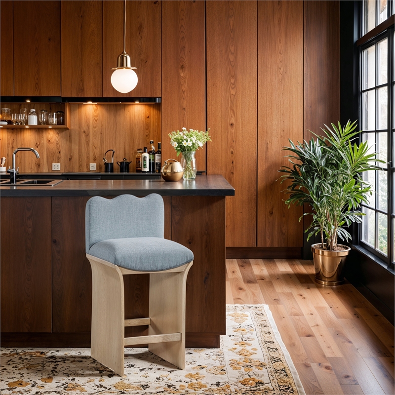 Meridian Furniture Shaw Light Blue Chenille Fabric Upholstered Counter Stool