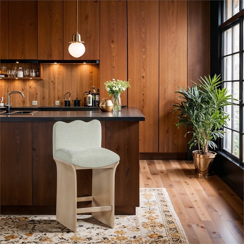 Meridian Furniture Shaw Mint Chenille Fabric Upholstered Counter Stool