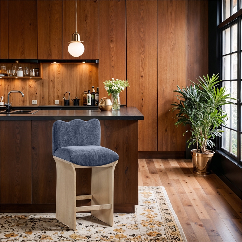 Meridian Furniture Shaw Navy Chenille Fabric Upholstered Counter Stool