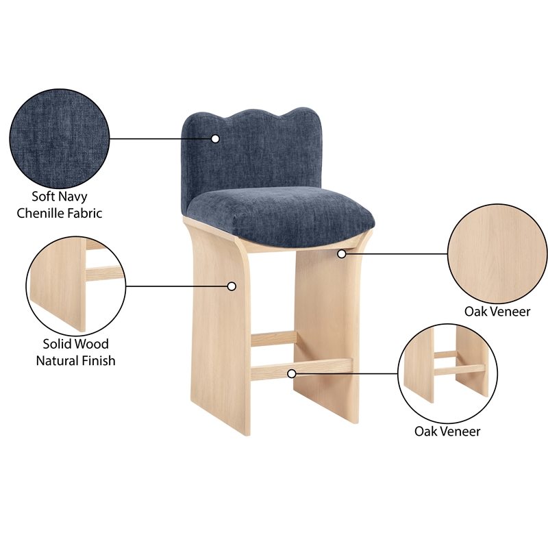 Meridian Furniture Shaw Navy Chenille Fabric Upholstered Counter Stool