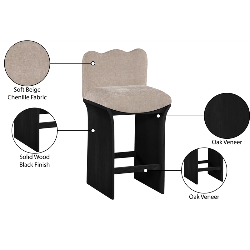 Meridian Furniture Shaw Beige Chenille Fabric Upholstered Counter Stool