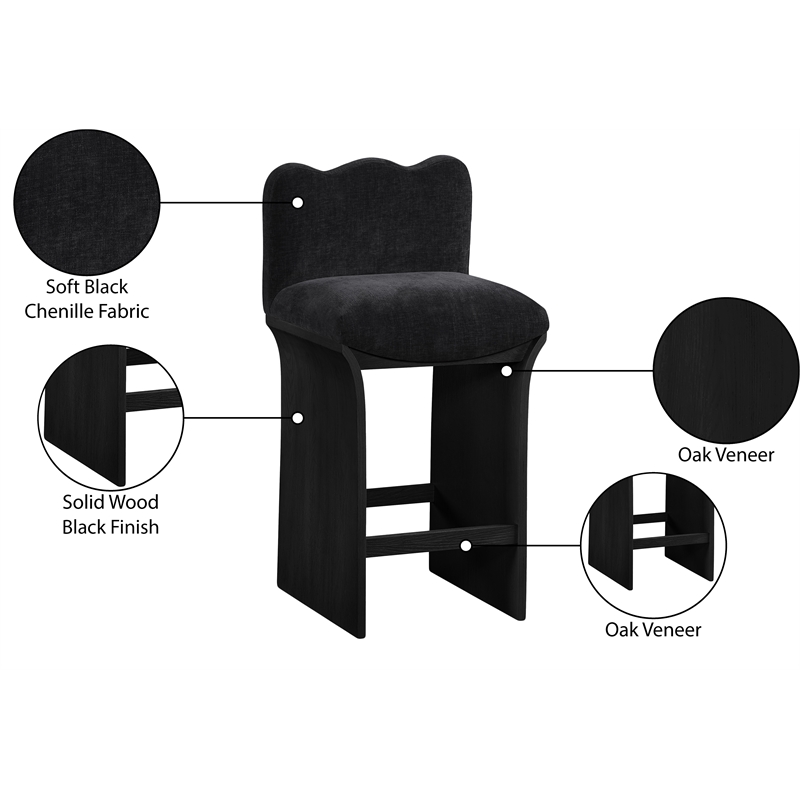 Meridian Furniture Shaw Black Chenille Fabric Upholstered Counter Stool