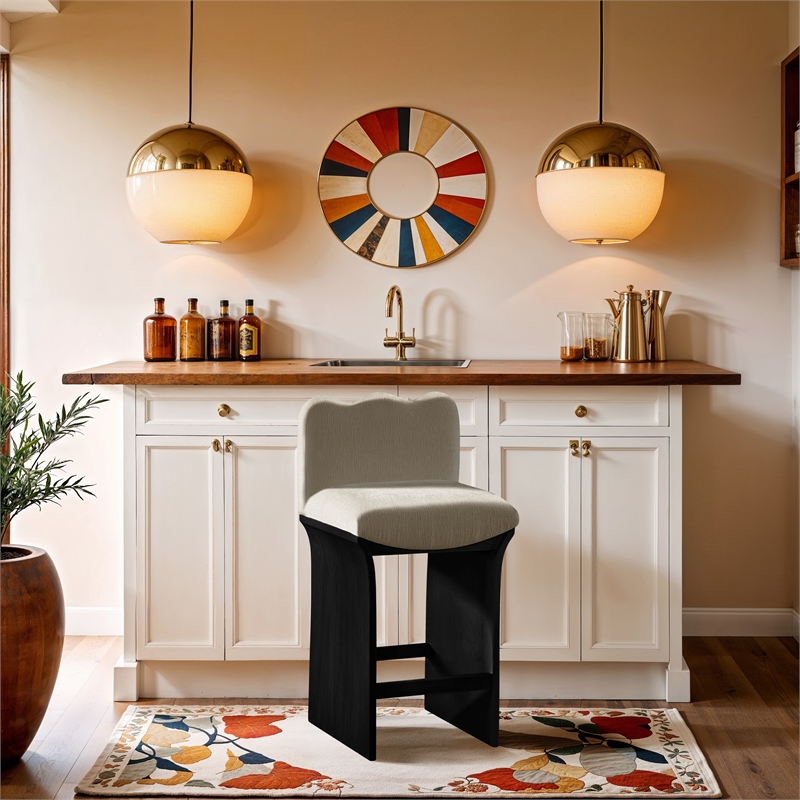 Meridian Furniture Shaw Cream Chenille Fabric Upholstered Counter Stool