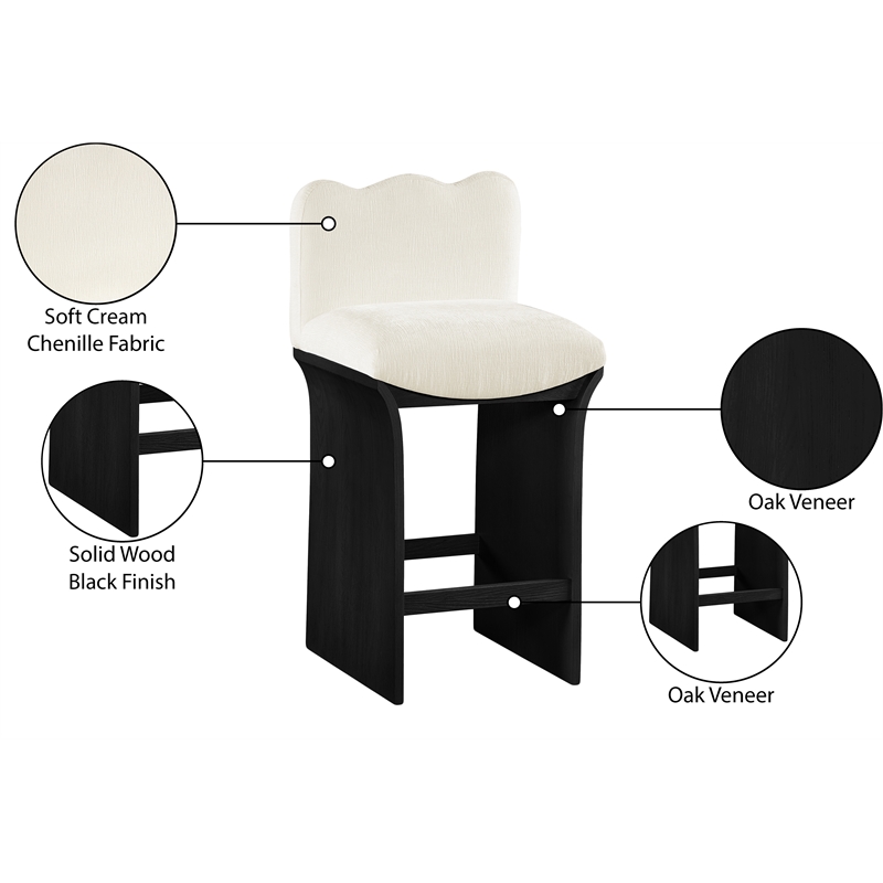 Meridian Furniture Shaw Cream Chenille Fabric Upholstered Counter Stool