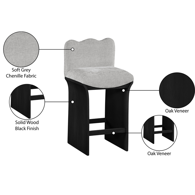 Meridian Furniture Shaw Grey Chenille Fabric Upholstered Counter Stool