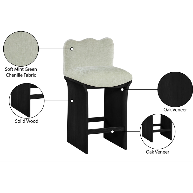 Meridian Furniture Shaw Mint Chenille Fabric Upholstered Counter Stool