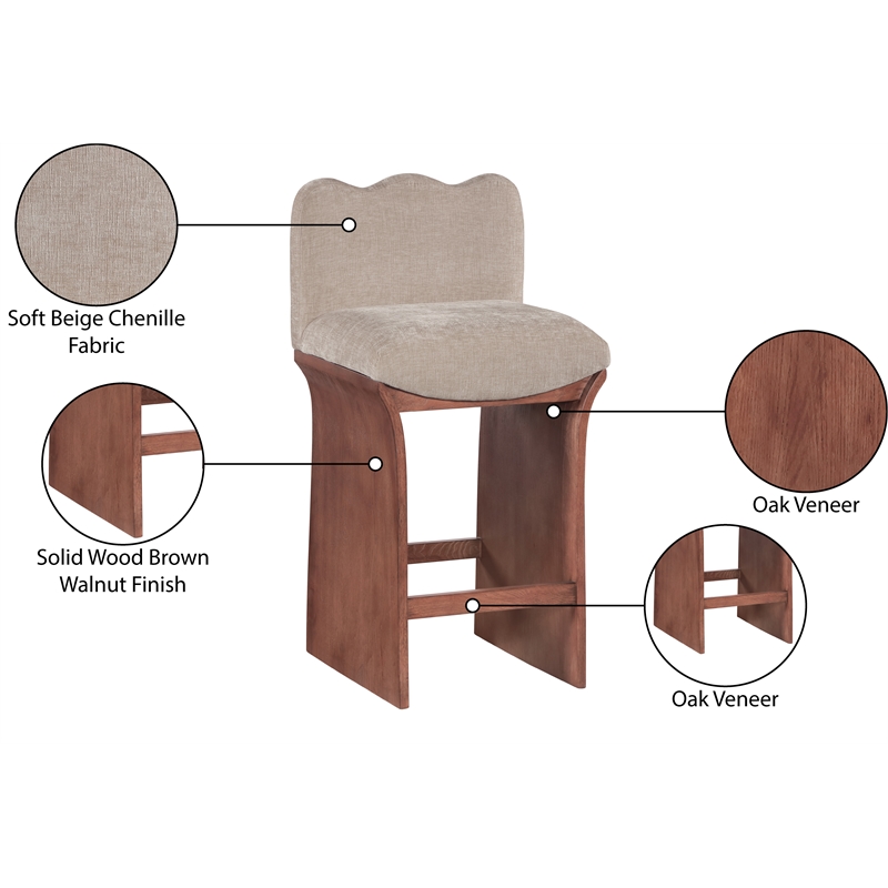 Meridian Furniture Shaw Beige Chenille Fabric Upholstered Counter Stool