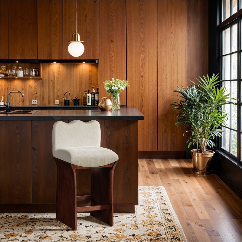 Meridian Furniture Shaw Cream Chenille Fabric Upholstered Counter Stool