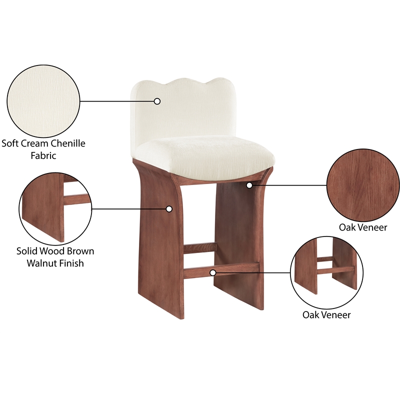Meridian Furniture Shaw Cream Chenille Fabric Upholstered Counter Stool