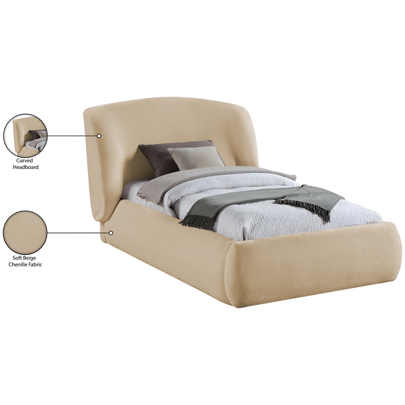 Meridian Furniture Sandro Beige Chenille Fabric Upholstered Twin Bed