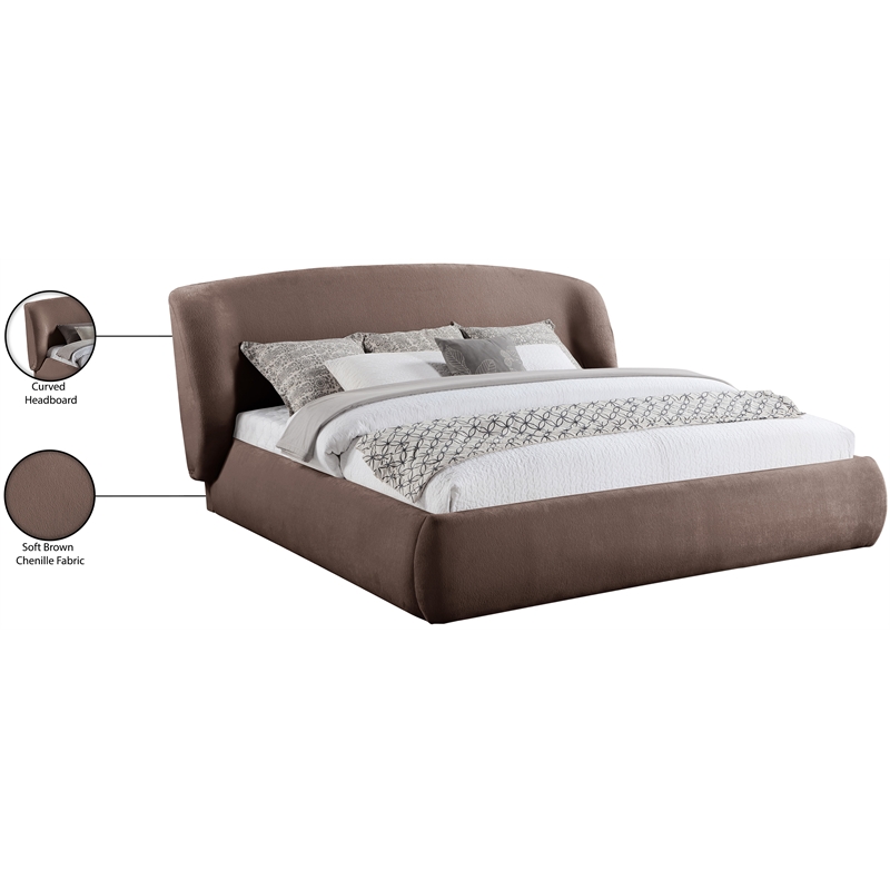 Meridian Furniture Sandro Brown Chenille Fabric Upholstered Full Bed