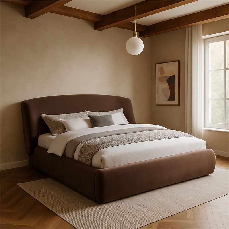 Meridian Furniture Sandro Brown Chenille Fabric Upholstered Full Bed