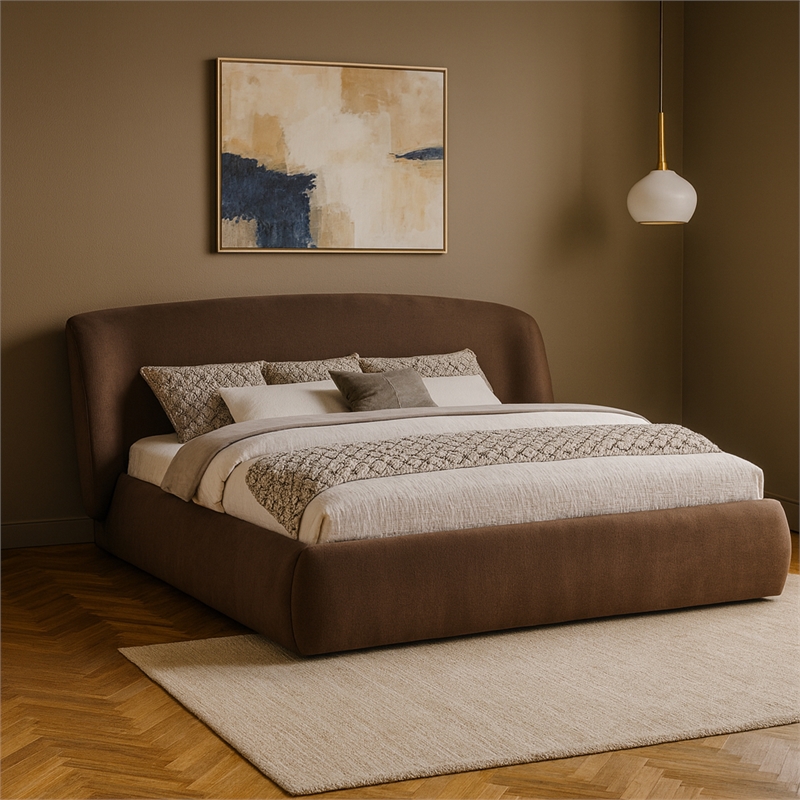 Meridian Furniture Sandro Brown Chenille Fabric Upholstered King Bed