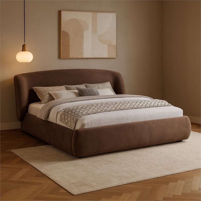 Meridian Furniture Sandro Brown Chenille Fabric Upholstered Queen Bed