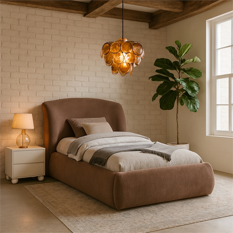 Meridian Furniture Sandro Brown Chenille Fabric Upholstered Twin Bed