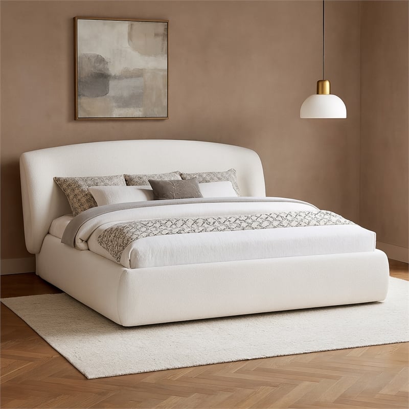 Sandro Cream Chenille Fabric Upholstered King Bed