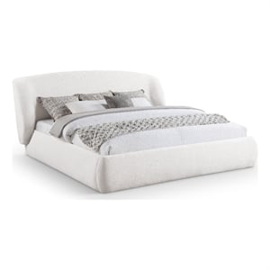 Meridian Furniture Sandro Cream Chenille Fabric Upholstered Queen Bed
