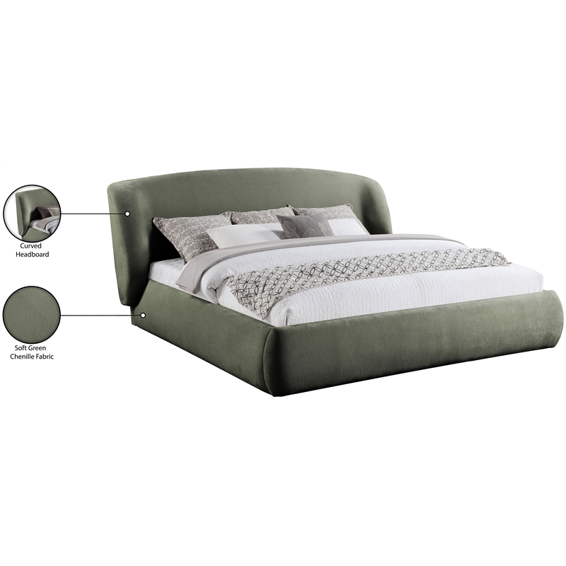 Meridian Furniture Sandro Green Chenille Fabric Upholstered Full Bed