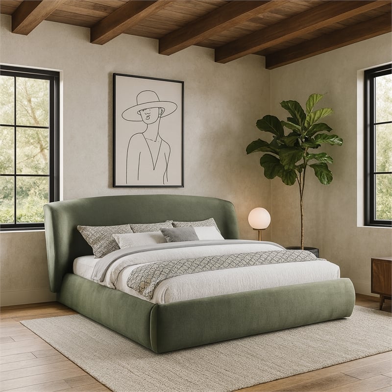 Meridian Furniture Sandro Green Chenille Fabric Upholstered Full Bed