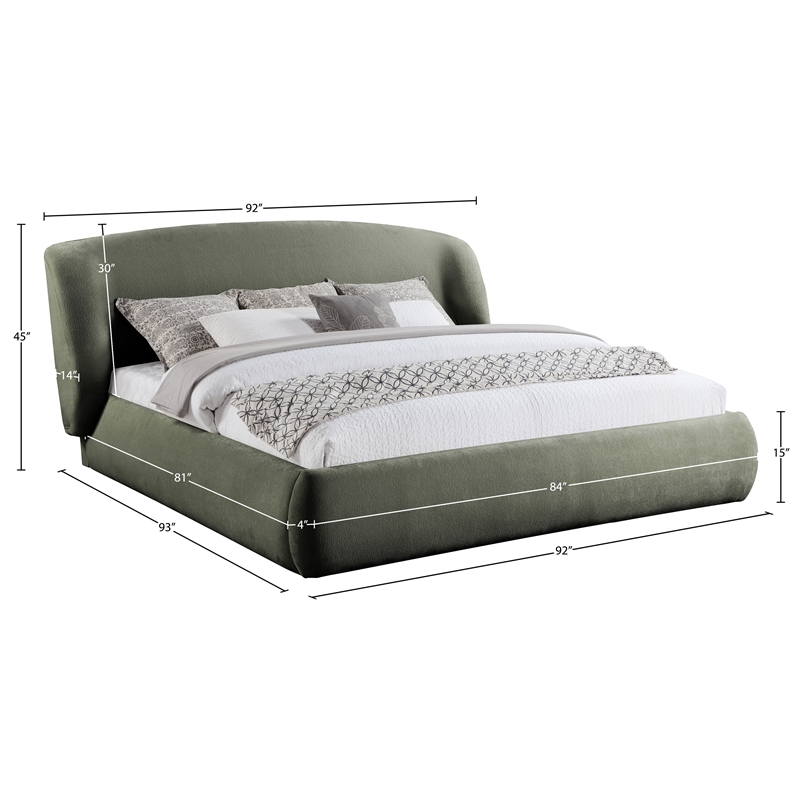 Meridian Furniture Sandro Green Chenille Fabric Upholstered King Bed