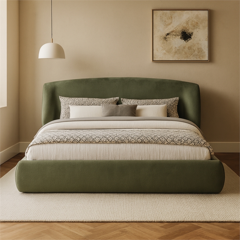 Meridian Furniture Sandro Green Chenille Fabric Upholstered King Bed