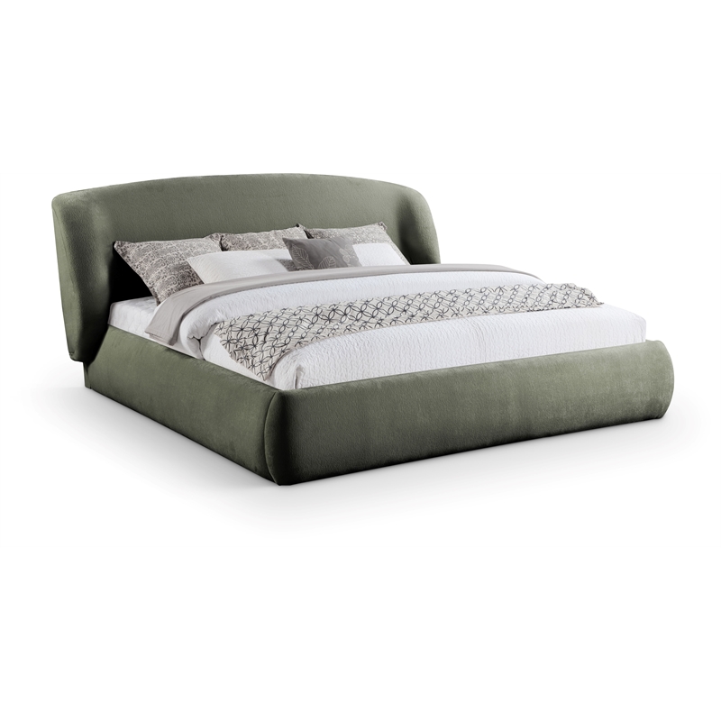 Meridian Furniture Sandro Green Chenille Fabric Upholstered Queen Bed